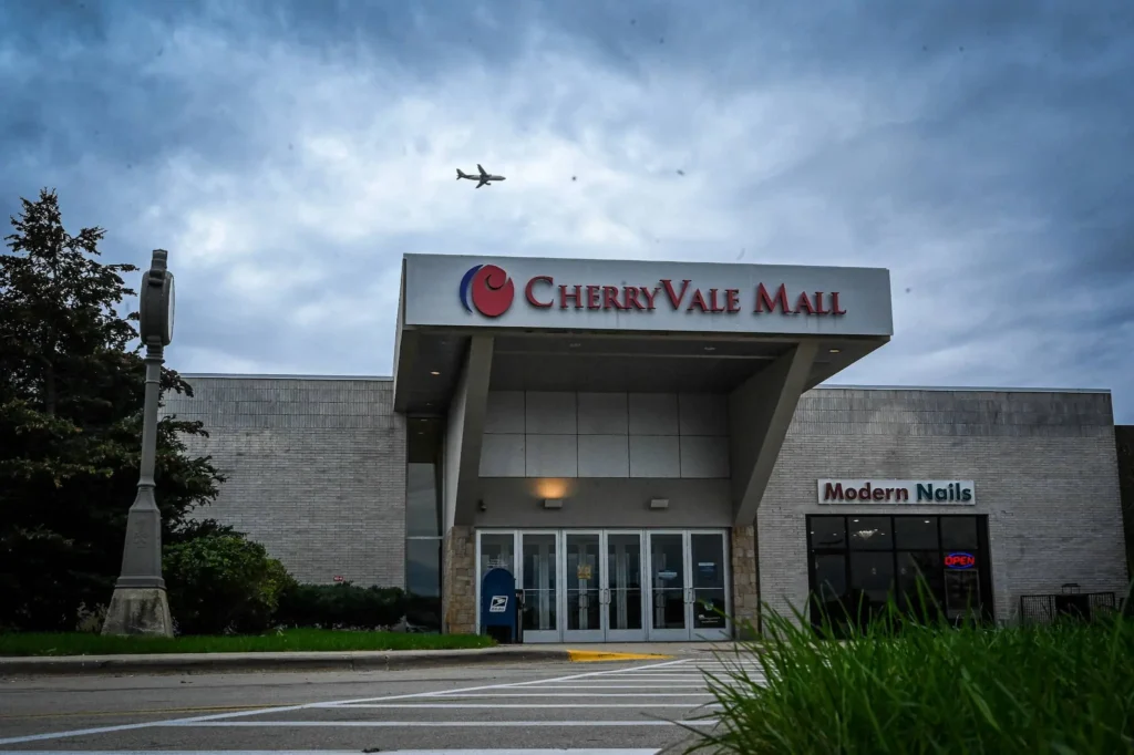 CherryVale Mall: bustling shopping center with a variety of stores, restaurants, and entertainment options.