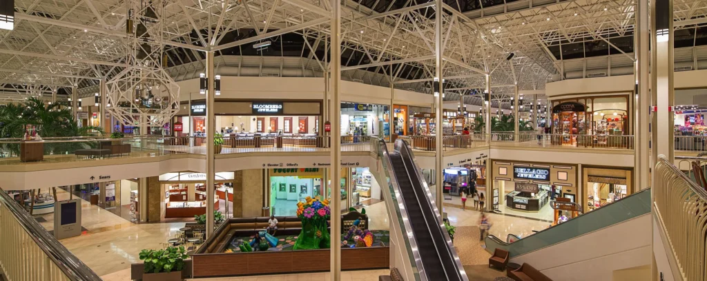 Hulen Mall packed with people shopping for a variety of items, creating a lively atmosphere.