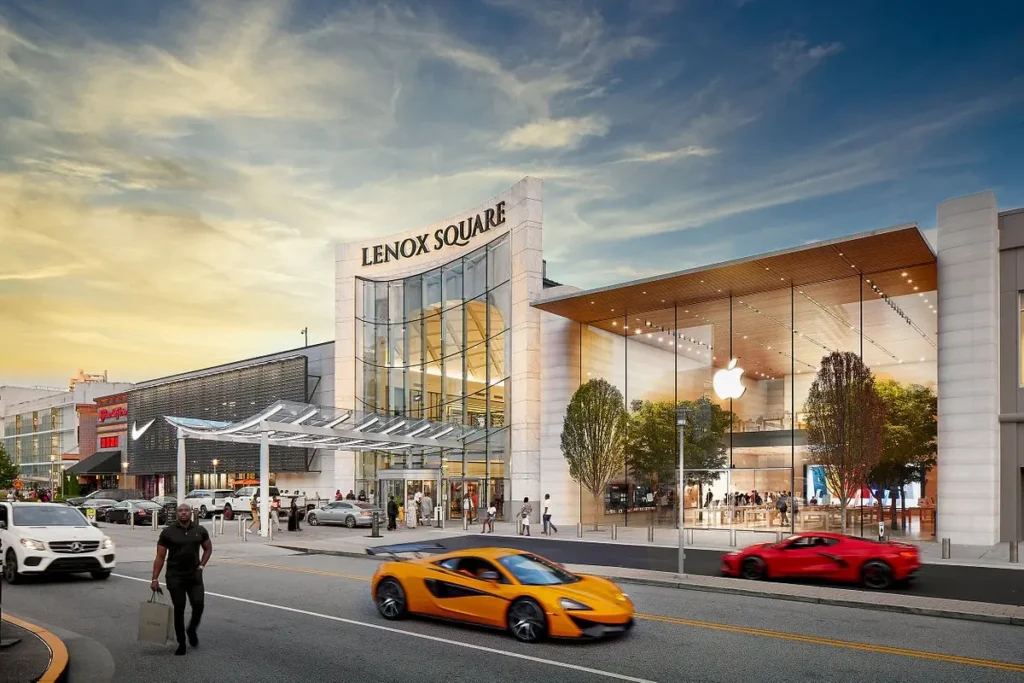 A bustling shopping mall with upscale stores and restaurants, Lenox Square offers a luxurious shopping experience in Atlanta, Georgia.