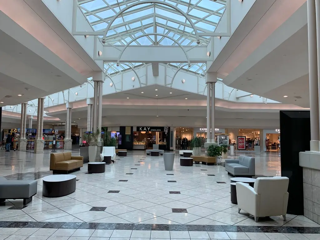 Interior of The Centre at Salisbury mall with expansive glass ceiling.