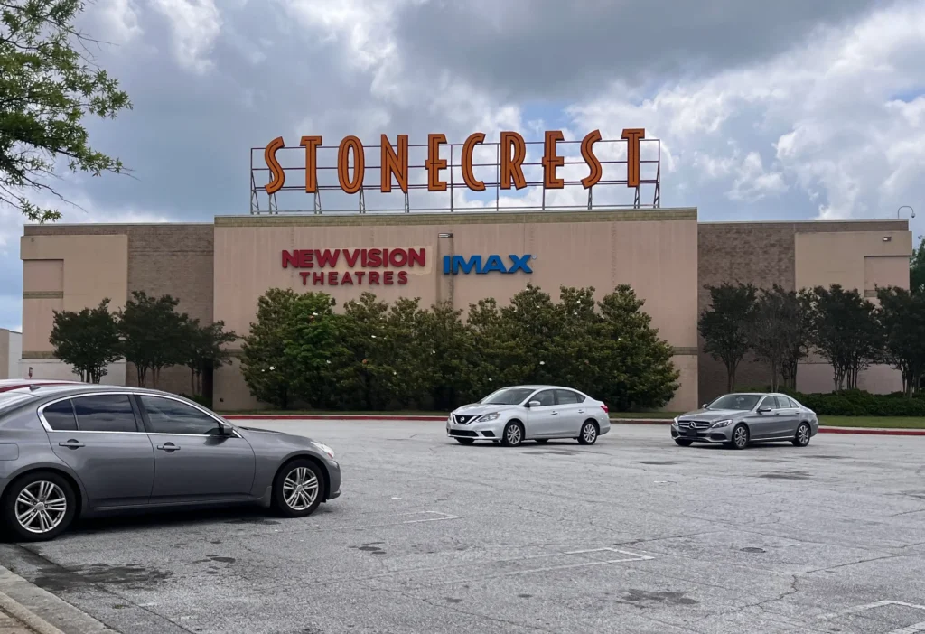 "Exterior of Stonecrest Movie Theater at The Mall at Stonecrest, a popular entertainment destination.