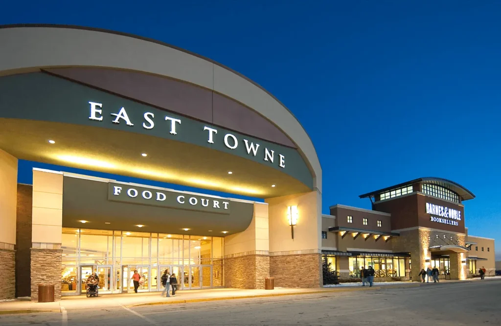 A bustling food court in East Towne, offering a variety of delicious cuisines and dining options