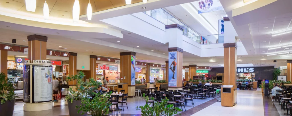 The entrance to Northbrook Court restaurant in the evening at Park City Center Mall.