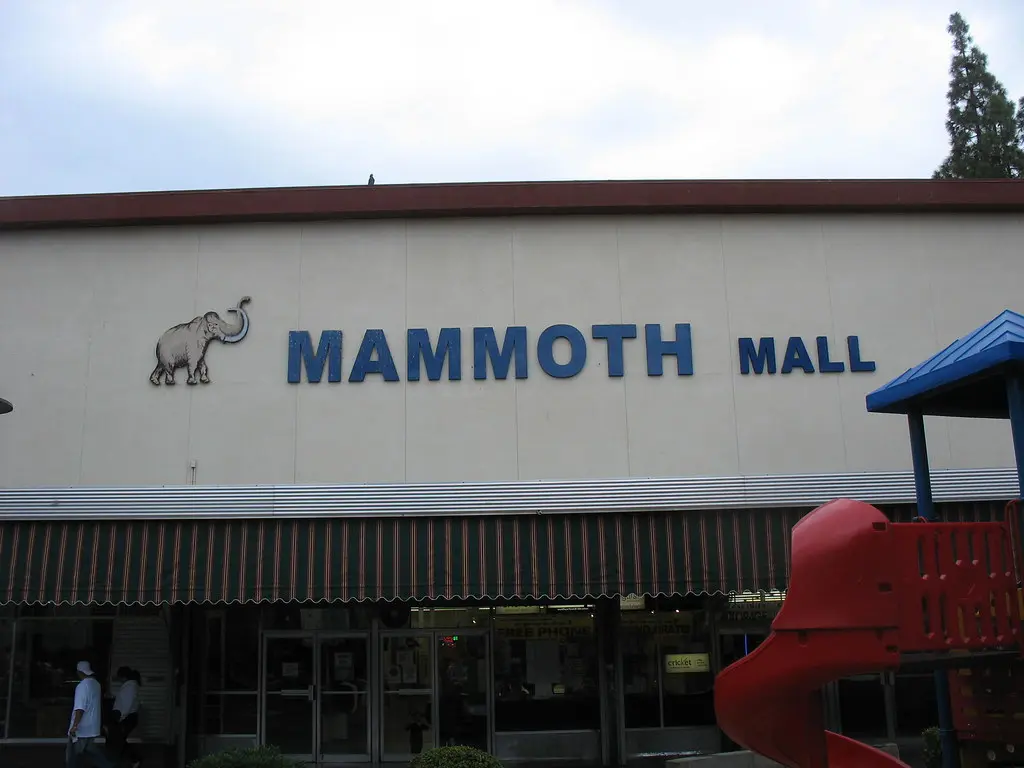 Mammoth Mall sign with play area sign.