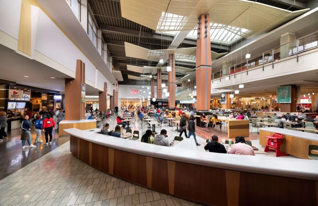 Shopping center in Connecticut with a large sign that reads "Connecticut Post Mall"