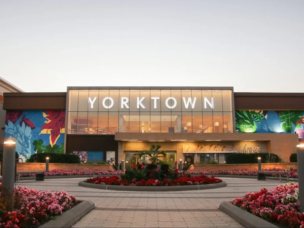 A bustling shopping hub in York with a wide variety of stores