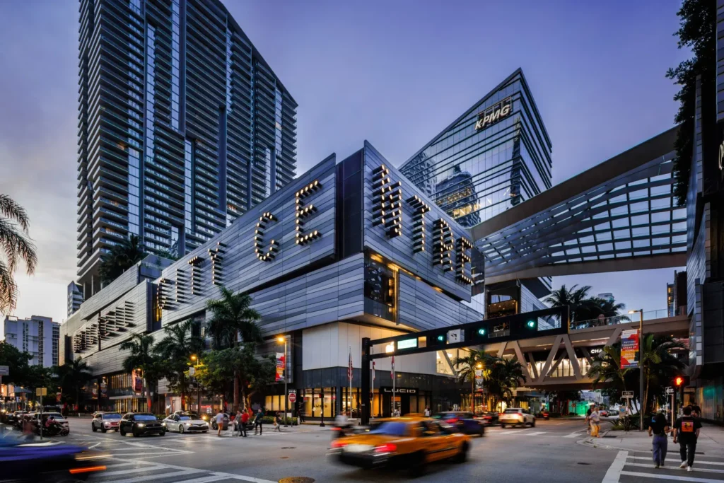 Trendy retail hub featuring chic design and high-end shops in Brickell