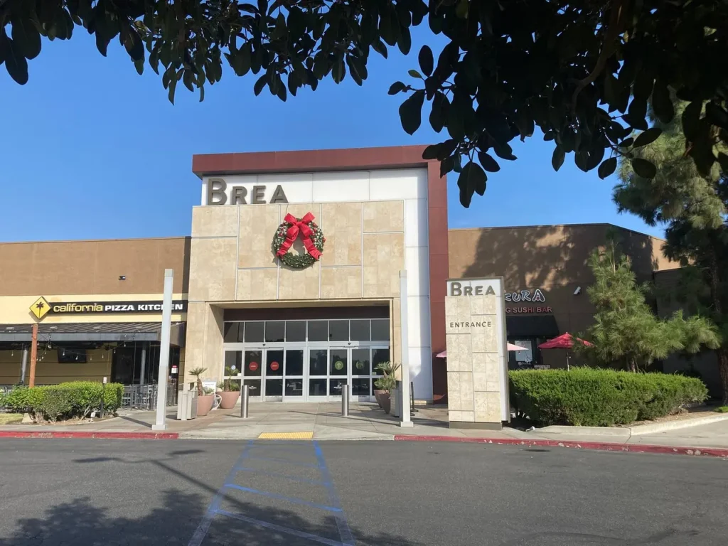 Interior of Brea Mall with modern decor and bright lighting.