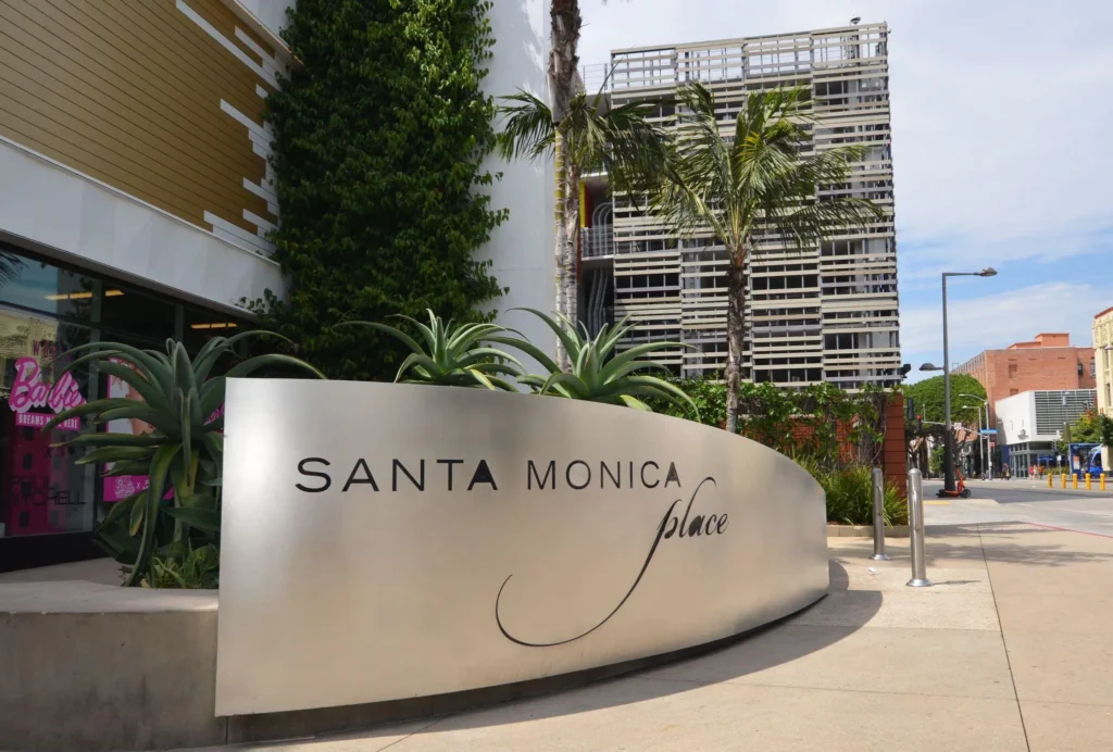 A sign for Santa Monica, CA, located at Santa Monica Place Mall.