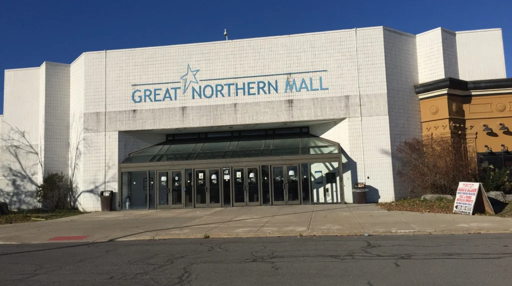 Exterior of Great Northern Mall with large glass windows