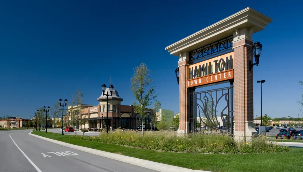 A sign reading "Michigan Town Center" stands tall