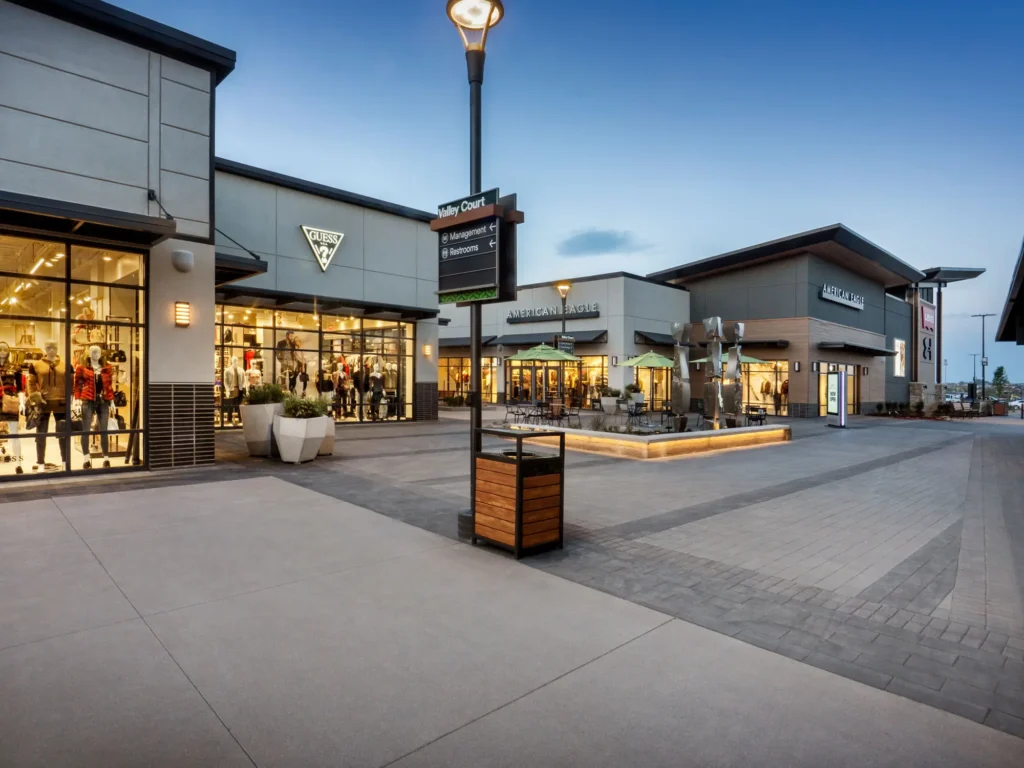 Denver Premium Outlets Mall at dusk