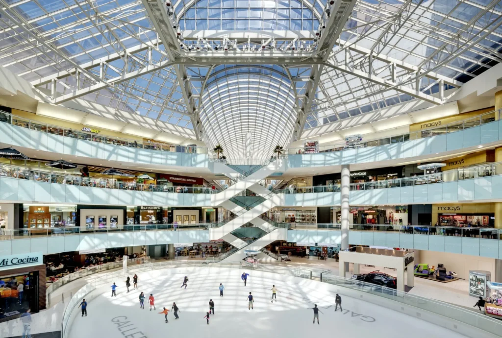 People ice skating in Galleria Dallas Mall.